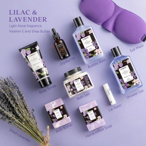 Lavender & Lilac Spa Gift Basket - Aromatherapy Stress Kit