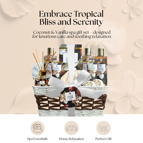 Coconut & Vanilla Basket – Luxurious Bath & Body Gift Basket