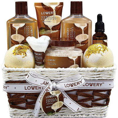 Vanilla Coconut Luxury Bath Gift Set - 9Pc Home Spa Basket